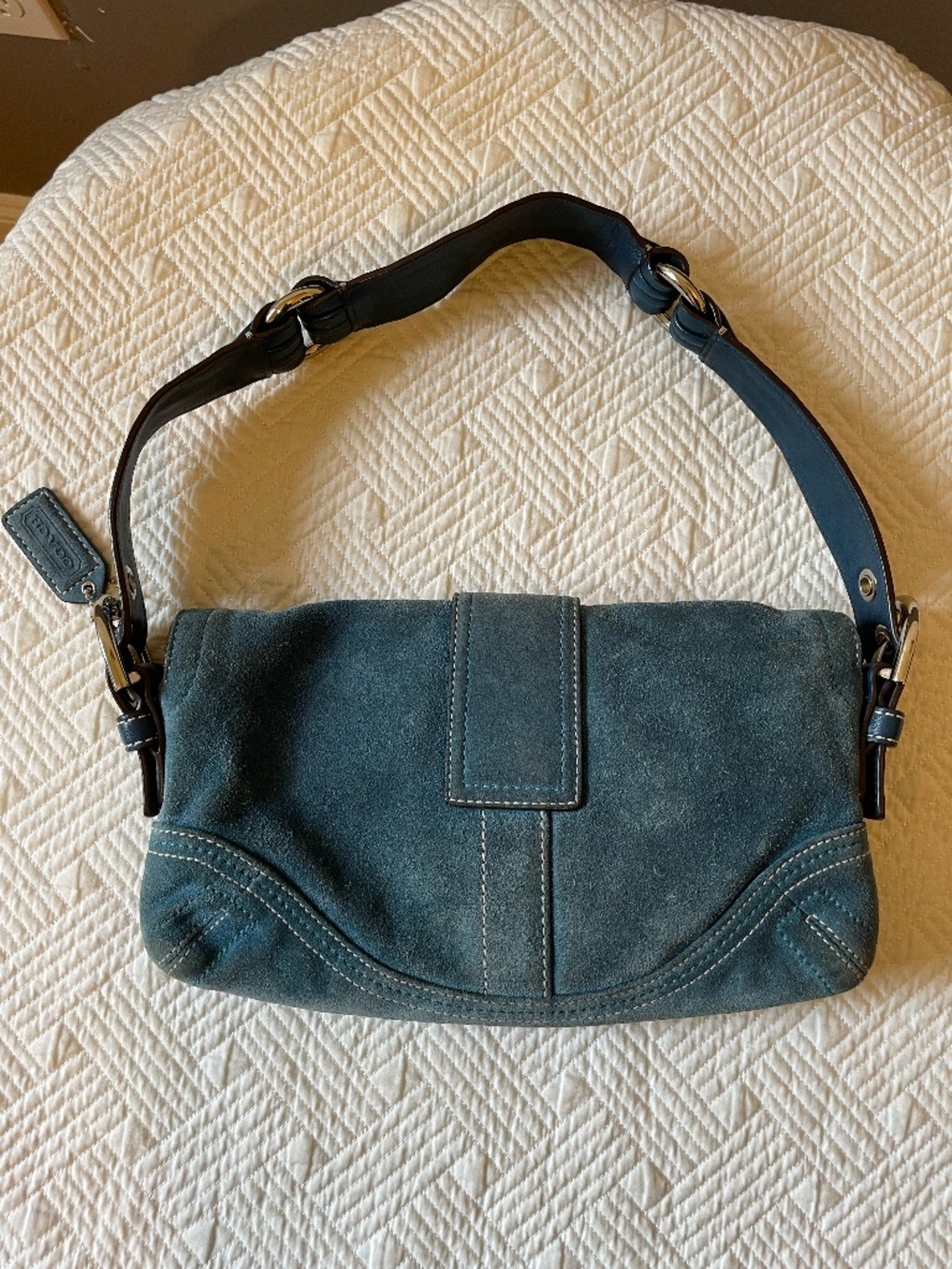 RARE Y2K Coach Vintage Soho Flap Shoulder Saddle Bag in Blue Suede No H05S-8A18 - Picture 3 of 16